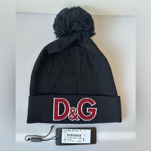 NWT AUTHENTIC DOLCE & GABBANA D&G Knit Beanie Hat with Pom-Pom